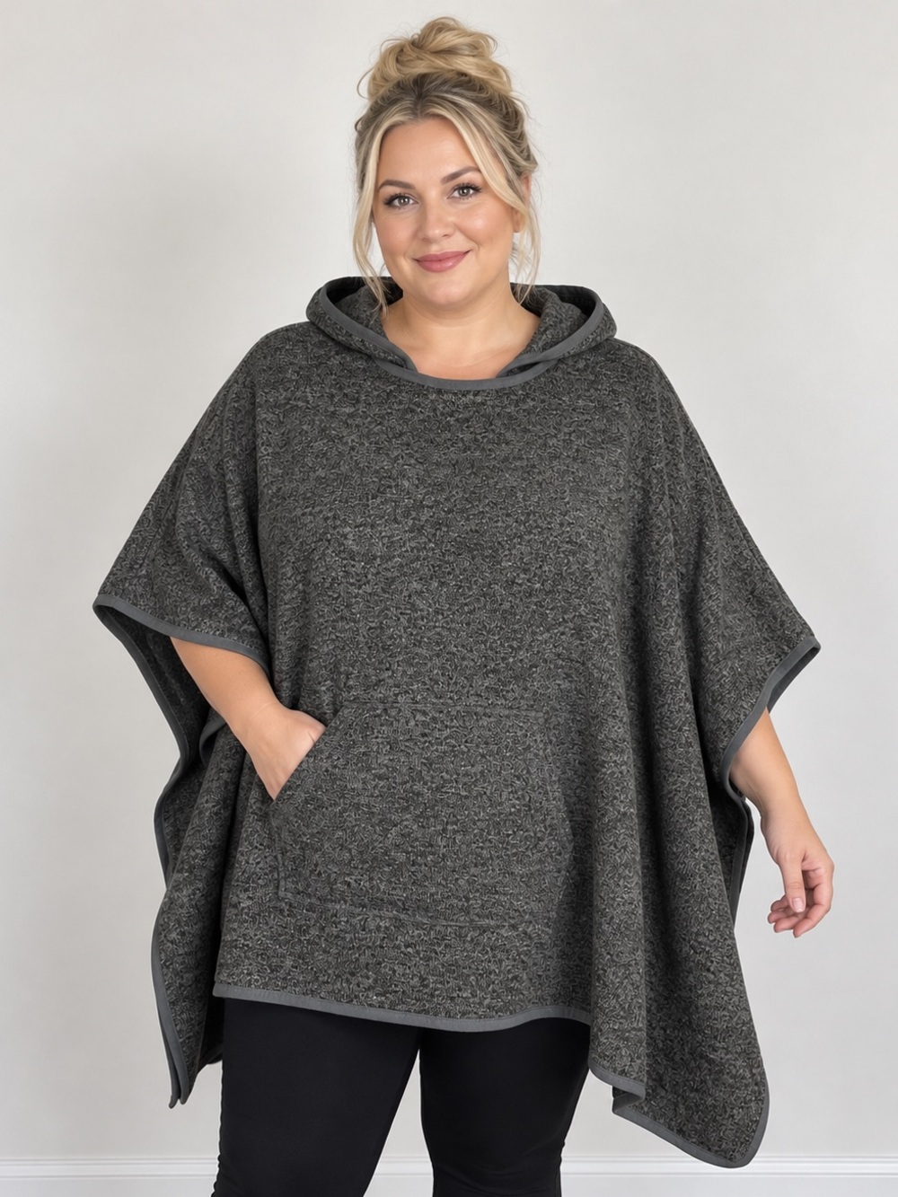 Eddie Bauer Hooded Poncho Cape XL/2XL Charcoal Gray Kangaroo Pocket
